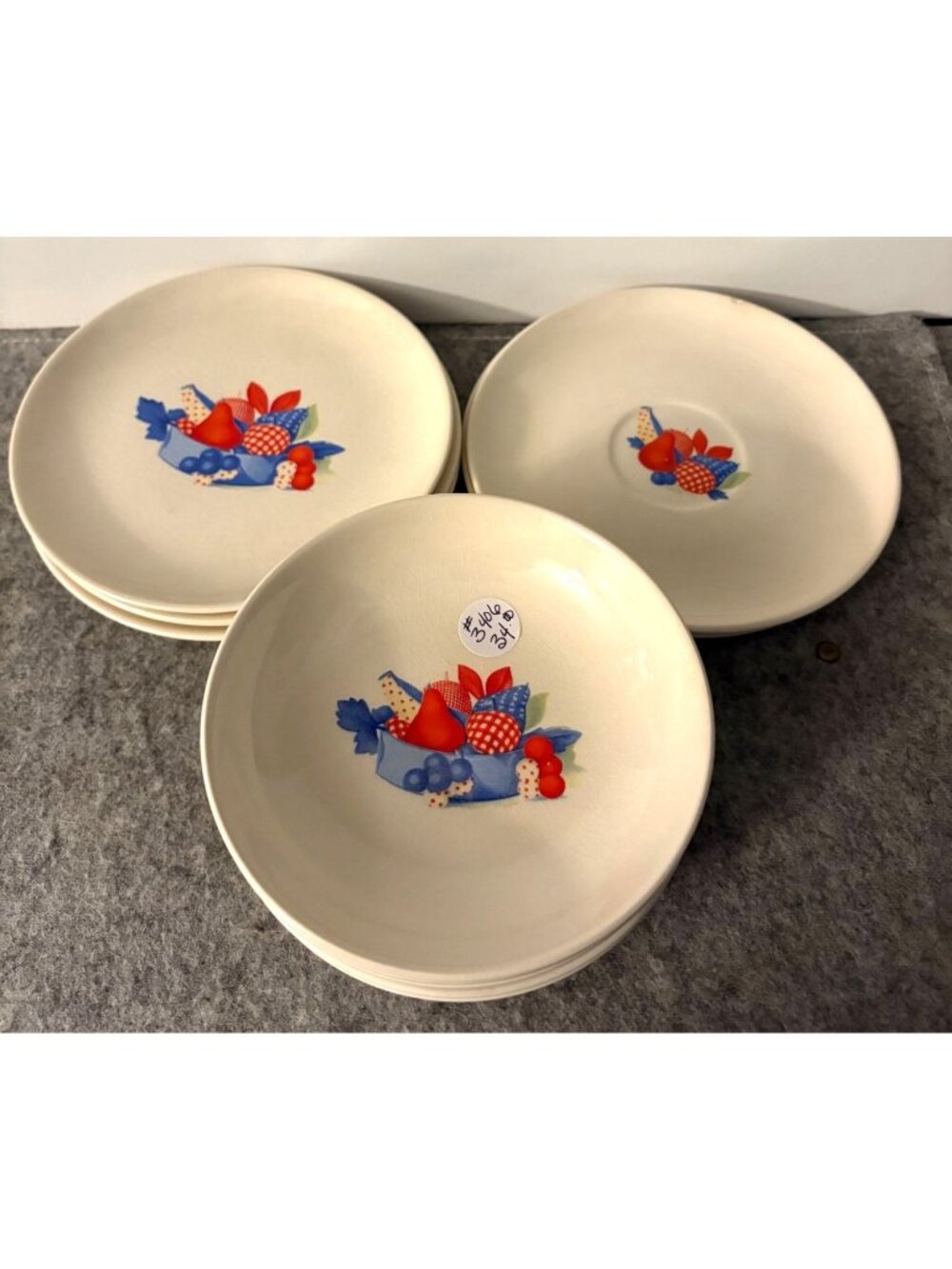 Set of 10 vintage Calico Fruit Pattern by Universal Cambridge, 5 Berry Bowls, 3